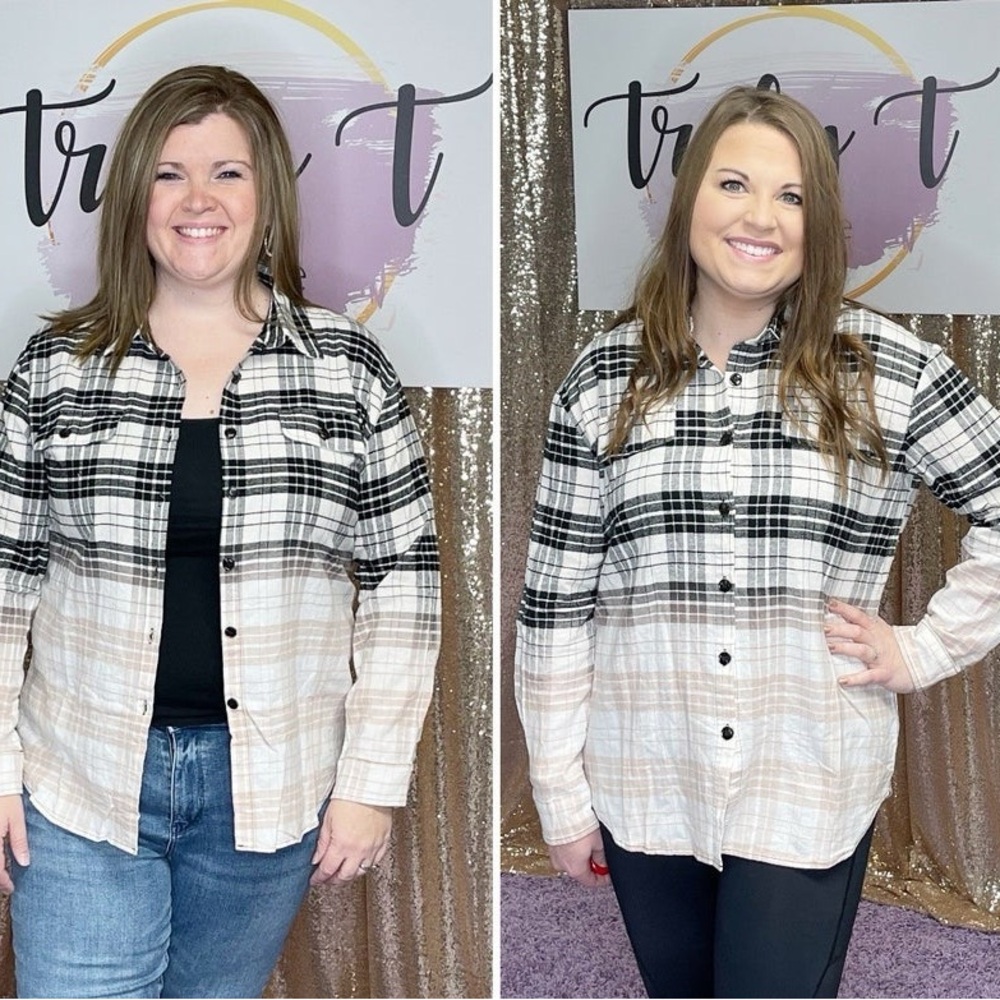 Ivory & Black Check Plaid Button Down